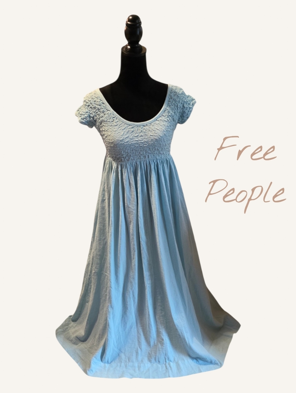 Free People Blue Cotton Boho Maxi Dress With Pockets